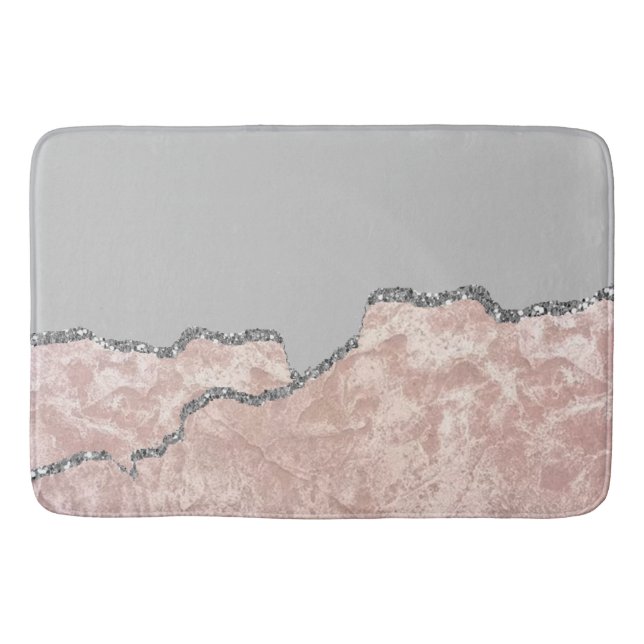 Silver Pink Brushed Metal Glitter Bath Mat (Front)