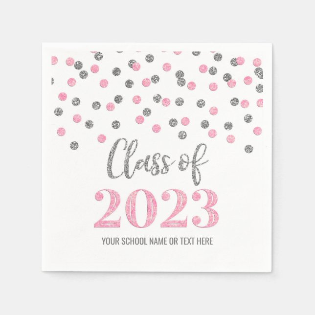 Silver Pink Confetti Class of 2023  Napkins (Front)
