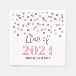 Silver Pink Confetti Class of 2024  Napkins
