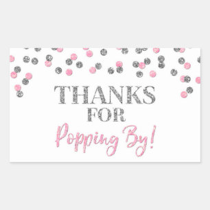 Silver Pink Confetti Thanks for Popping By Rectangular Sticker