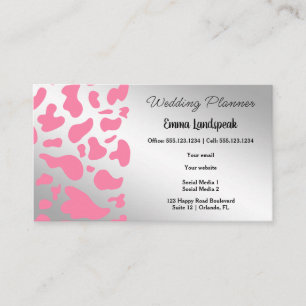 Silver & Pink Cow Print Business Card