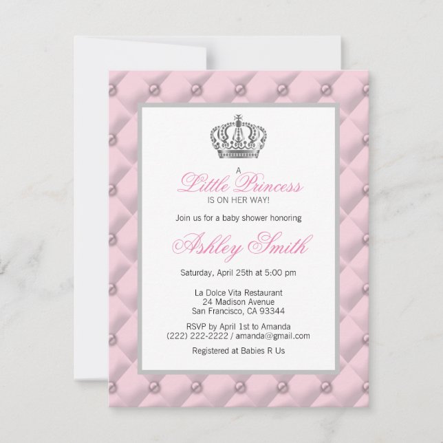 Silver Pink Crown Princess Baby Shower Invitation (Front)