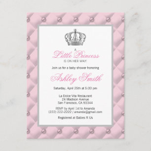 Silver Pink Crown Princess Baby Shower Invitation