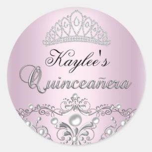 Silver & Pink Damask Pearl Quinceanera Sticker