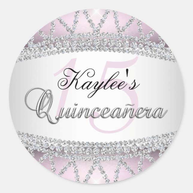 Silver & Pink Diamond Quinceanera Sticker (Front)