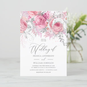 Silver & Pink Enchanted Floral Wedding Invitation