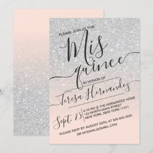 Silver Pink Faux Sparkly Glitter Ombre Quinceañera Invitation