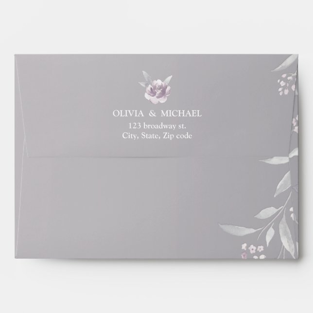 Silver pink floral Chinoiserie return address Envelopes (Back (Top Flap))