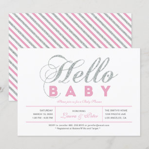Silver & Pink   Girl, Chic Typography Baby Shower Invitation