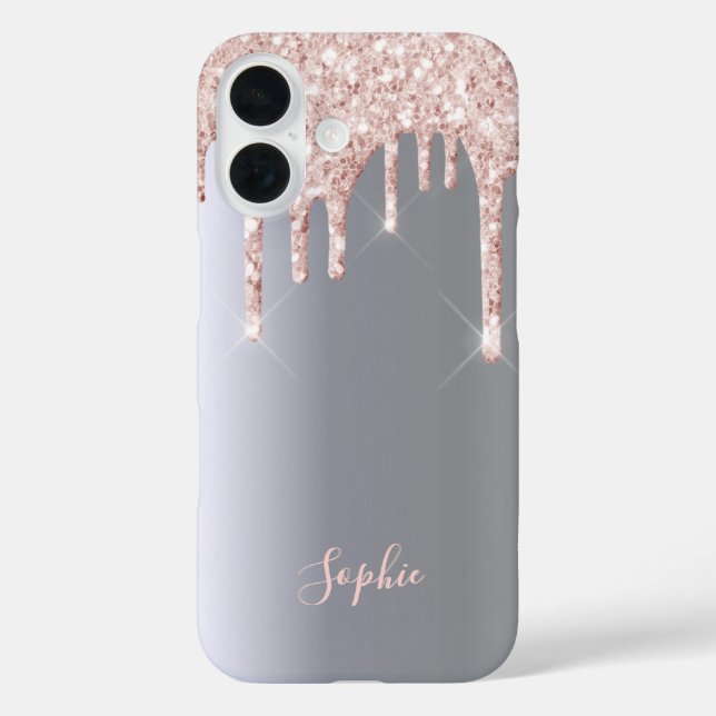 Silver pink glitter drips name Case-Mate iPhone case (Back)