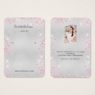 Silver pink glitter earrings photo display card