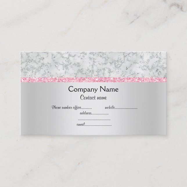 Silver pink glitter elegant semi gloss business business card (Front)