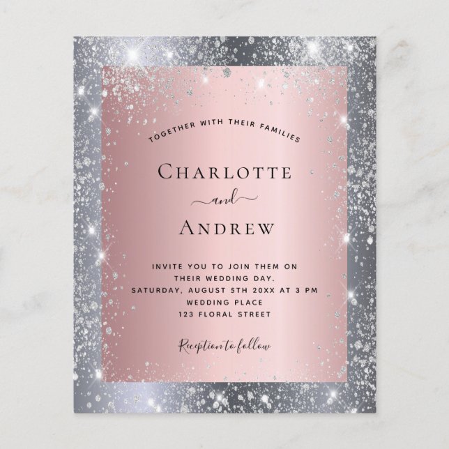 Silver pink glitter elegant wedding budget  flyer (Front)