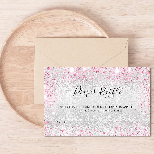 Silver pink glitter girl diaper raffle ticket (Creator Uploaded)