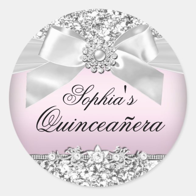 Silver Pink Glitter & Jewel Bow Sticker (Front)
