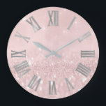 Silver Pink Glitter Minimal Metallic Roman Numers Large Clock<br><div class="desc">Unique minimal and decorative 
Corresponds to actual fashion trend in home decor.
You can change the shape and color of the hand.</div>