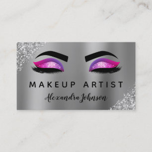 Silver Pink Glitter Sparkle Makeup Artist Business Card