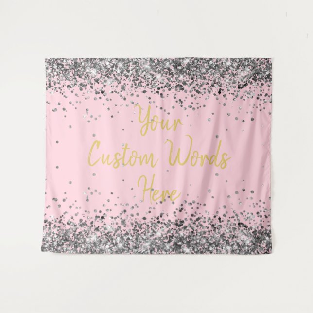 Silver Pink Gold Birthday Party Photo Booth Prop Tapestry (Front (Horizontal))