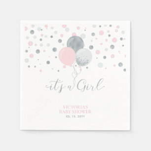 Silver & Pink It's a Girl Baby Shower Napkins