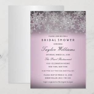 Silver Pink Jewel Snowflake Bridal Shower Invite