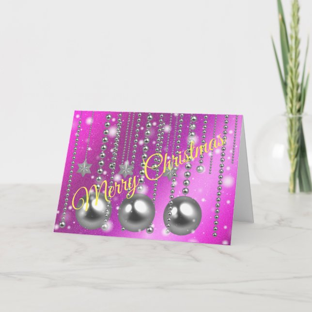 Silver Pink Merry Christmas Card (Front)