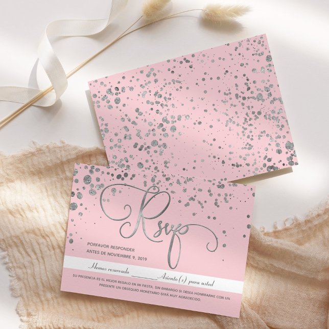 Silver Pink Mis Quince Anos Spanish Response Card (Creator Uploaded)