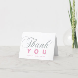 Silver & Pink   Modern Chic Party Thank You Note Card