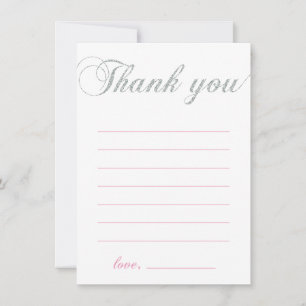Silver & Pink Modern Girl Party Thank You Note Card