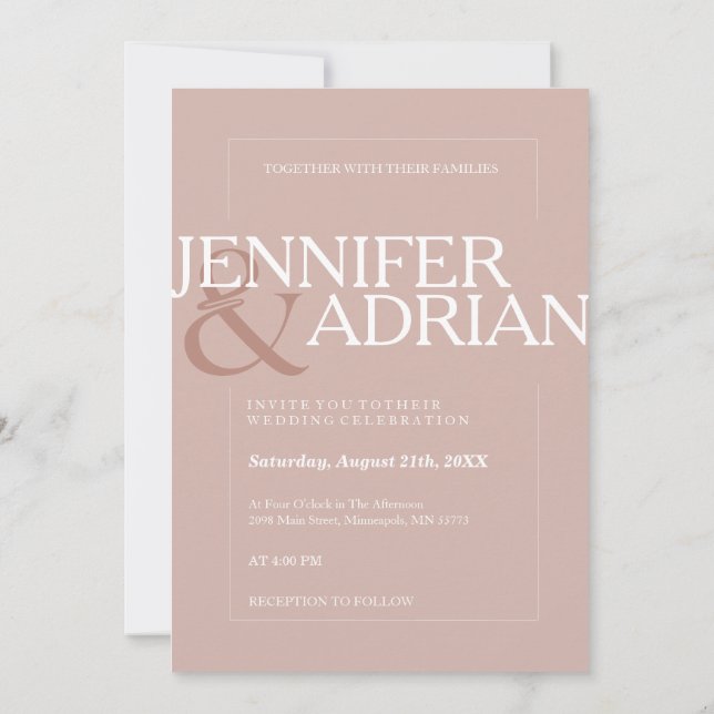 Silver Pink Modern Minimal Simple Wedding  Invitation (Back)