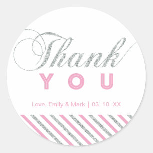 Silver & Pink   Modern Party Thank You Sticker