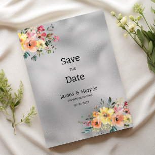 Silver pink orange mint floral theme Save the Date Invitation