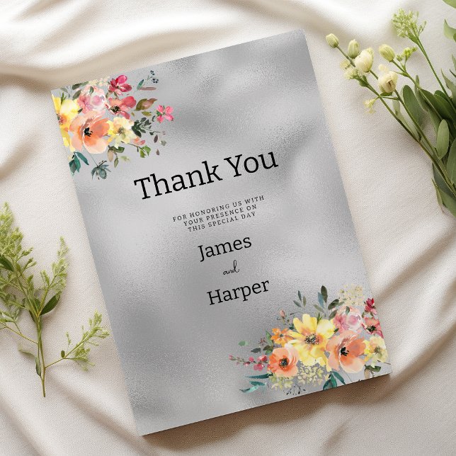 Silver pink orange mint floral theme Thank You Invitation (Silver pink orange mint floral theme Thank You )