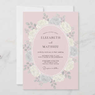 Silver Pink Petal Wedding Invitation
