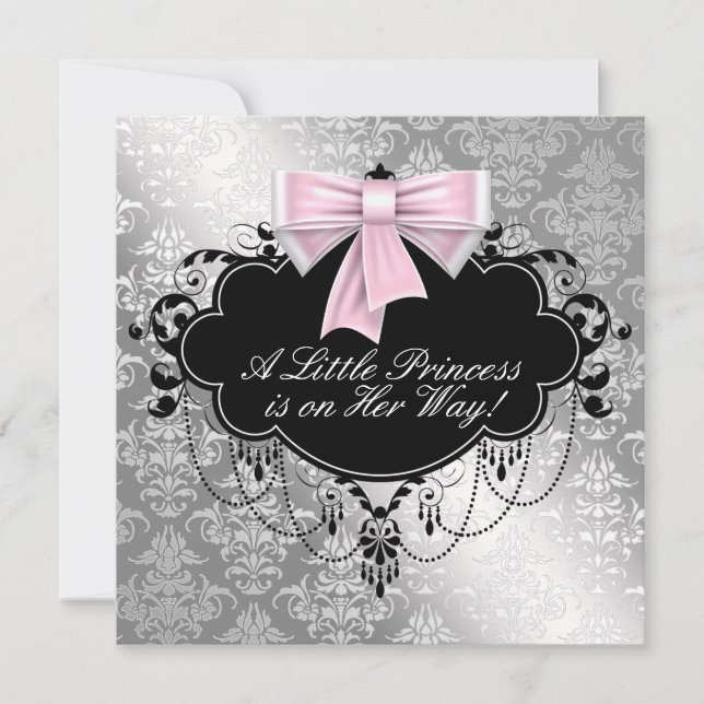 Silver Pink Princess Baby Shower Invitation (Front)