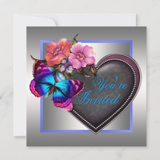 Silver Pink Purple Butterfly Party Invitation (Front)