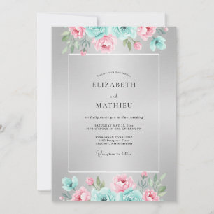 Silver Pink Ranunculus Eucalyptus Wedding Invitation