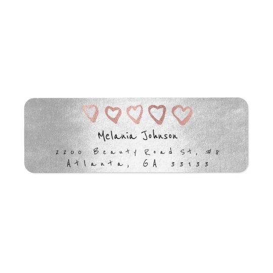 Silver Pink Rose Gold Hearts Silver Metallic Return Address Label