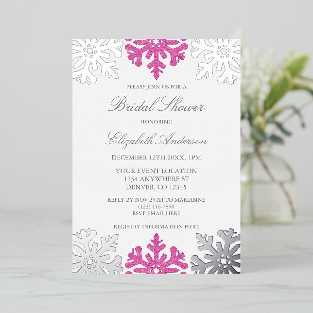 Silver Pink Snowflake Winter Bridal Shower (Standing Front)