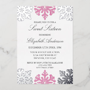 Silver Pink Snowflake Winter Sweet 16