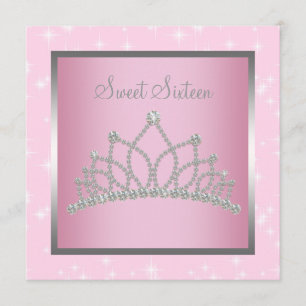 Silver Pink Sparkles Sweet Sixteen Birthday Party Invitation