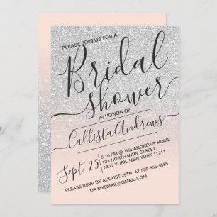 Silver Pink Sparkly Glitter Ombre Bridal Shower Invitation
