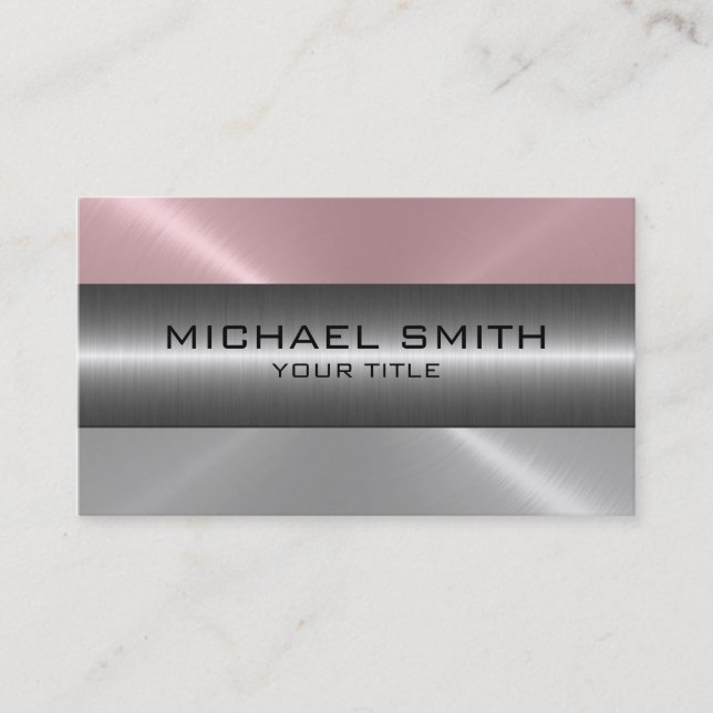 Silver Pink Stainless Steel Metal Look Business Card (Front)