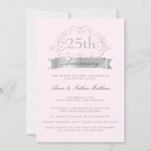 Silver & Pink Wedding 25th Anniversary Invitations