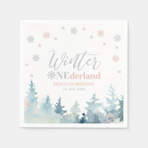 Silver& Pink Winter Onederland 1st Birthday Party Napkin