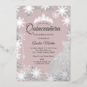 Silver Pink Winter Snowflake Quinceanera