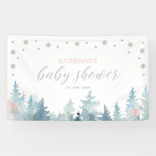 Silver & Pink Winter Wonderland Baby Shower Banner