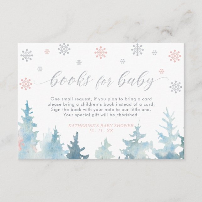 Silver & Pink Winter Wonderland Books for Baby Enclosure Card (Front)