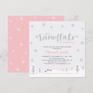 Silver & Pink Winter Wonderland Girl Baby Shower Invitation