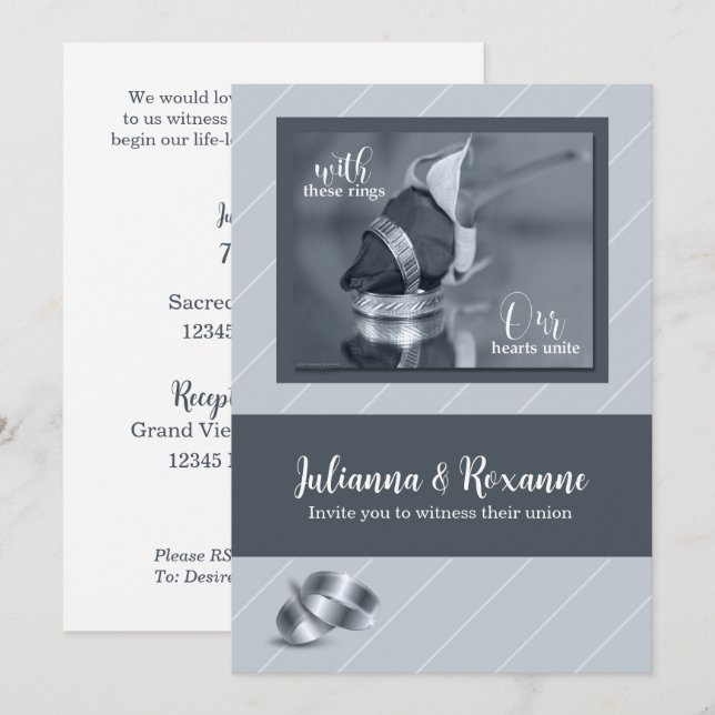 Silver Pinstripe Gay Wedding Invitation (Front/Back)