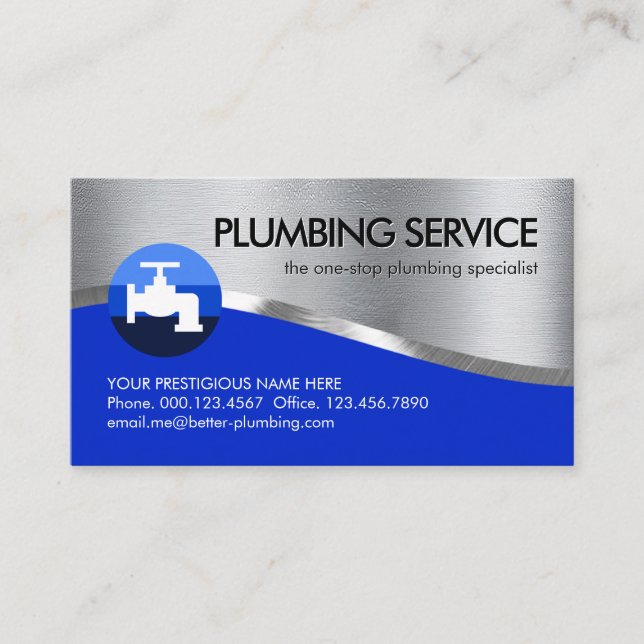 Silver Pipe Blue Water Plumbing Business Card (Front)